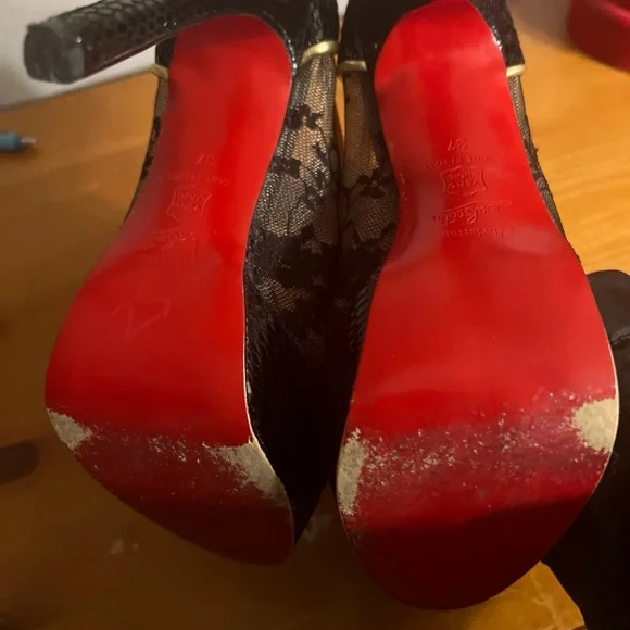 $1695 CHRISTIAN LOUBOUTIN SNAKESKIN/ LACE / LEOPARD PONY HAIR HEELS SZ 37 - Picture 13 of 14